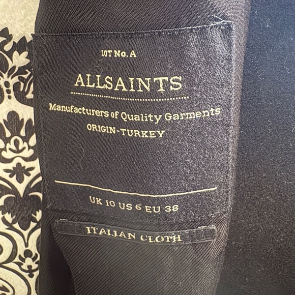 ALL SAINTS Hyde Monument Wool and Leather Blend Coat - Picture 15 of 15